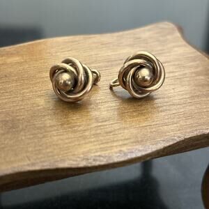 Vintage 12k Gold Fill GF Love Knot Flower Screw Back Earrings Signed HSB 7.8g